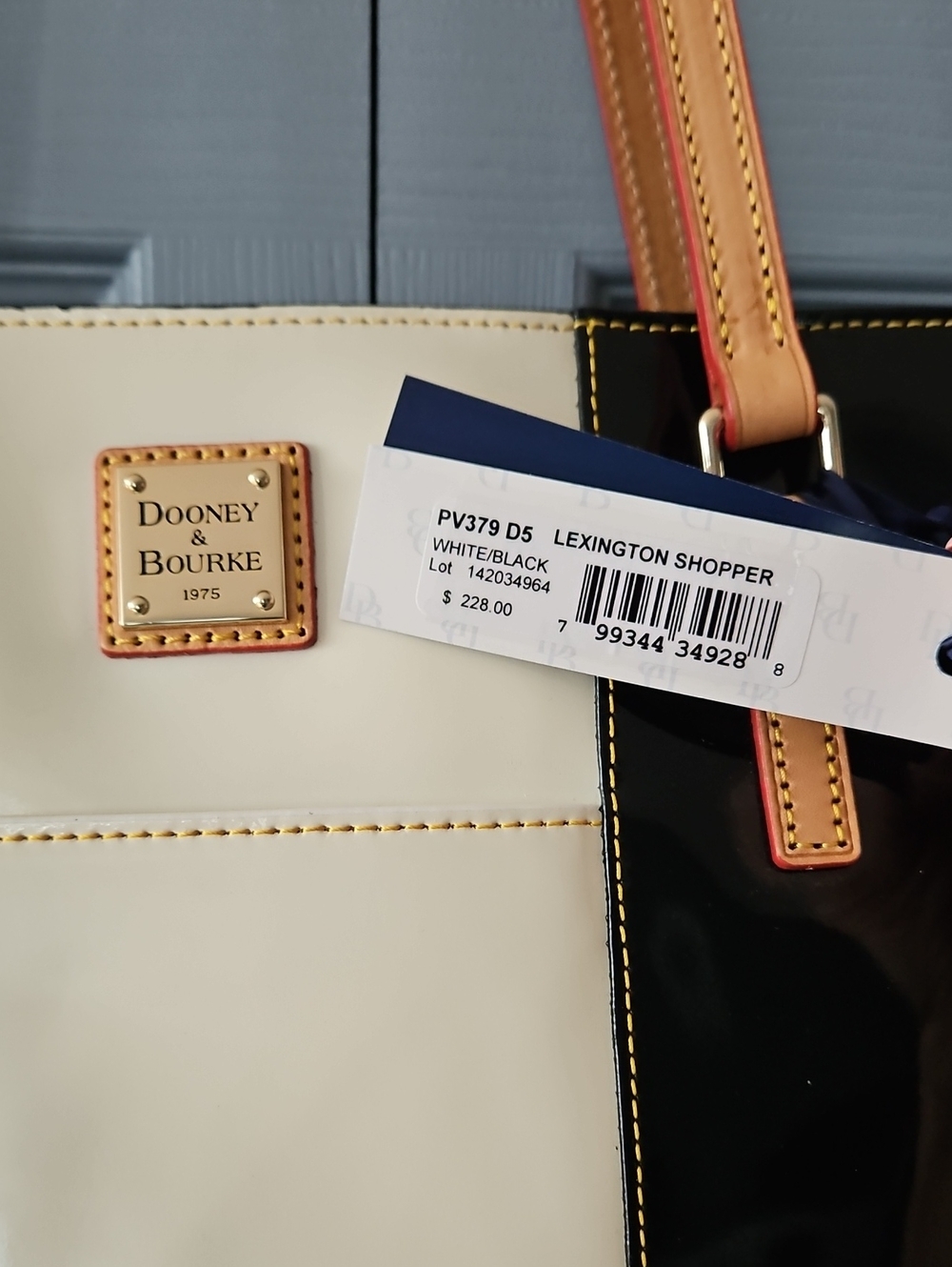 Dooney & Bourke Black & (Off) White Patent Leather Lexington Shopper - Picture 8 of 16